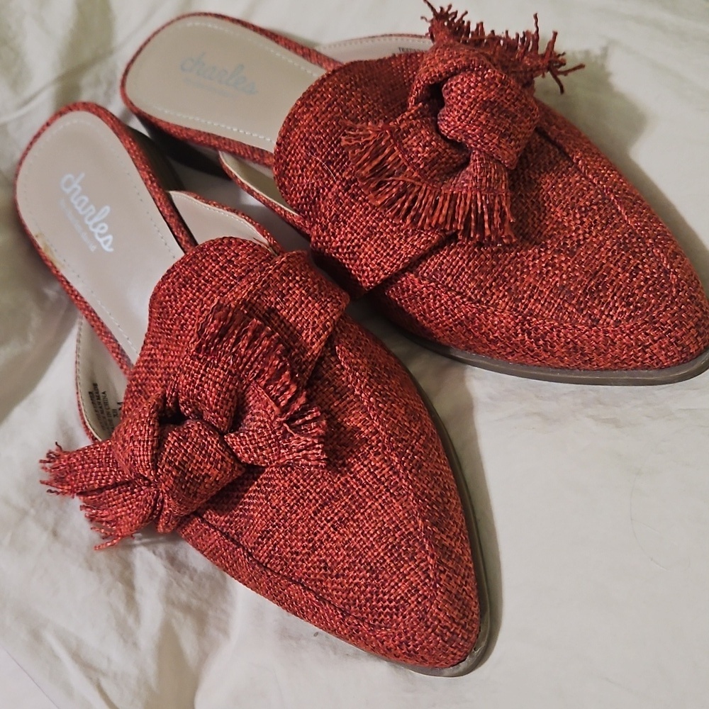 charles by Charles David Red Tweed Bow Mule Size 7.5